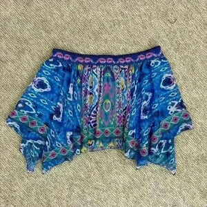 ZARA Chiffon Elastic Waistband Multi Color Asymmetrical Mini Skirt - Size L